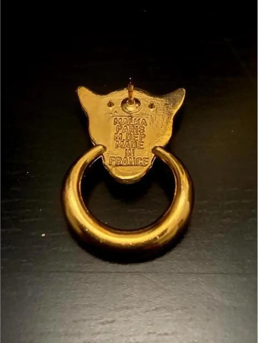 Vintage Signed Malka Paris Gold Tone Leopard Scarf Ring Clip